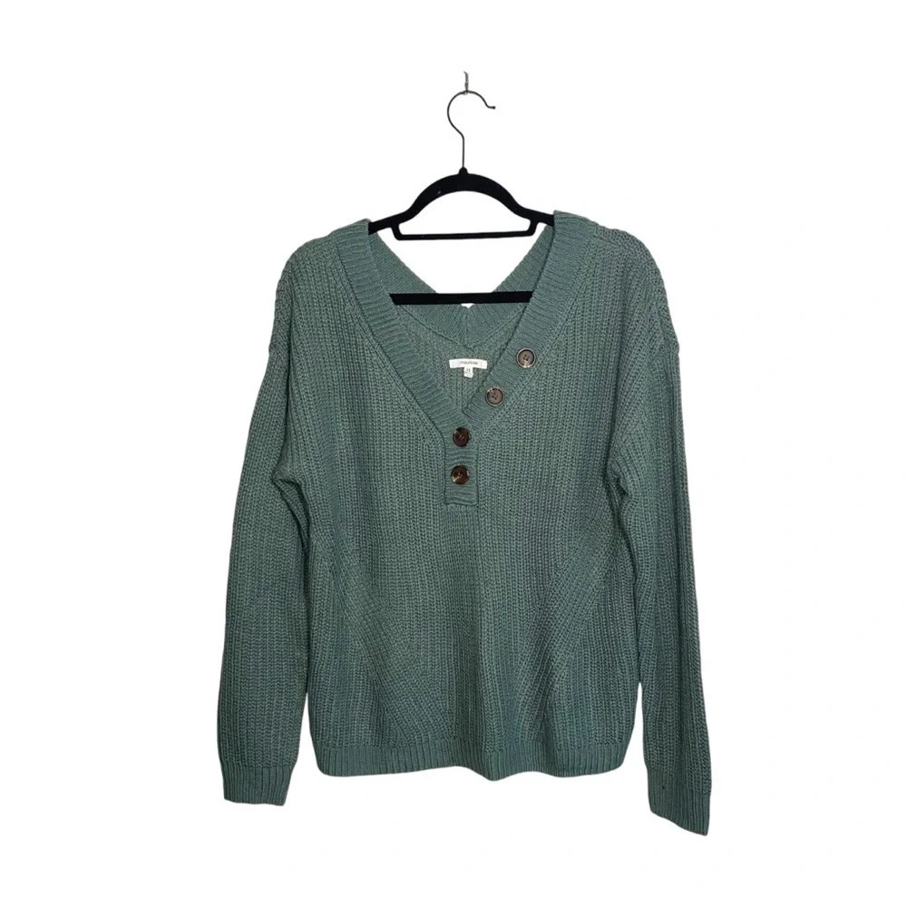 Maurices Teal Green Button V-neck Knit Henley Sweater Medium Women’s